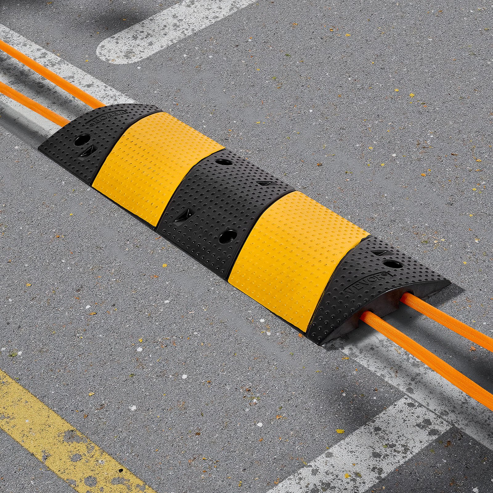 VEVOR 40 in Rubber Speed Bump, 2 Pack, 2 Channel Heavy Duty Traffic Speed Hump, 22000 lbs/Axle Load Capacity, Cable Protector Ramp with Expansion Screws, for Asphalt Concrete Gravel Driveway and Road