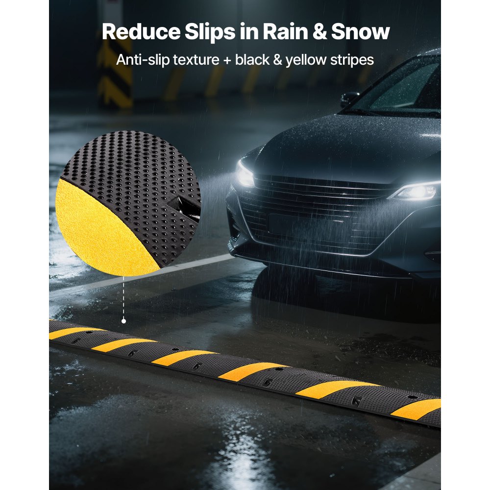 VEVOR 6FT Rubber Speed Bump, 2 Channel, Heavy Duty Traffic Speed Hump, 22000 lbs/axle Load Capacity, 72 in Cable Protector Ramp with Expansion Screws, for Asphalt Concrete Gravel Driveway Road, 1 Pack