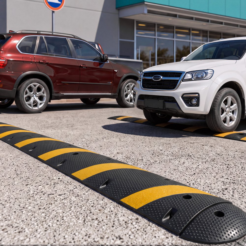 VEVOR 1830MM Rubber Speed Bump, 2 Channel, Heavy Duty Traffic Speed Hump, 9,979 kg/axle Load Capacity, Cable Protector Ramp with Expansion Screws, for Asphalt Concrete Gravel Driveway Road, 1 Pack