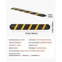 VEVOR 6FT Rubber Speed Bump Heavy Duty Speed Hump 72 in 2 Channel 22000 lbs