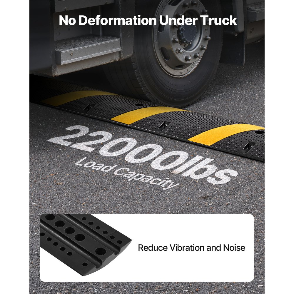 VEVOR 1830MM Rubber Speed Bump, 2 Pack, 2 Channel Heavy Duty Traffic Speed Hump, 9,979 kg/Axle Load Capacity, Cable Protector Ramp with Expansion Screws, for Asphalt Concrete Gravel Driveway Road