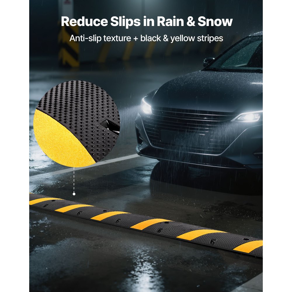 VEVOR 1830MM Rubber Speed Bump, 2 Pack, 2 Channel Heavy Duty Traffic Speed Hump, 9,979 kg/Axle Load Capacity, Cable Protector Ramp with Expansion Screws, for Asphalt Concrete Gravel Driveway Road