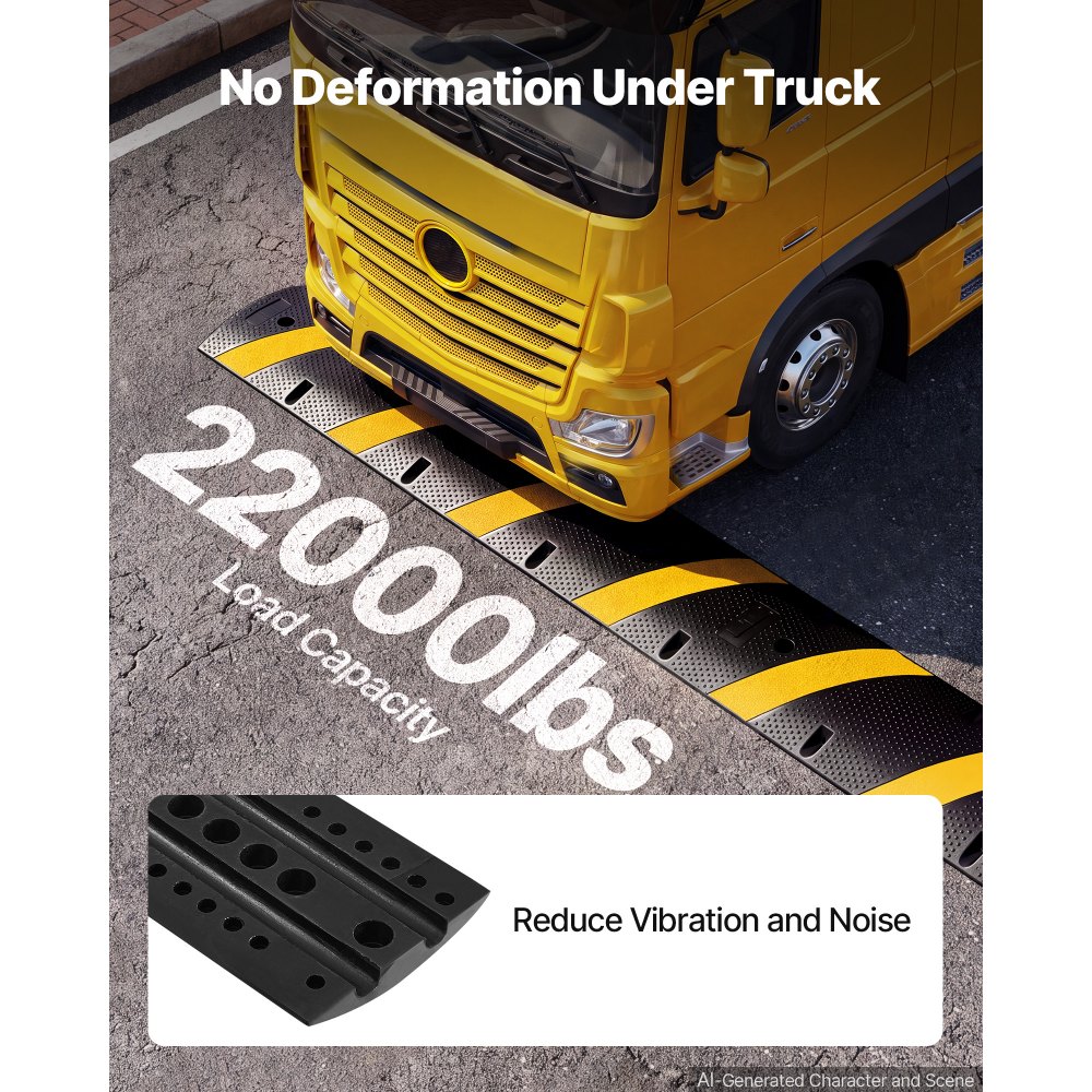 VEVOR 1830MM Rubber Speed Bump, 2 Pack, 2 Channel Heavy Duty Traffic Speed Hump, 9,979 kg/Axle Load Capacity, Cable Protector Ramp with Expansion Screws, for Asphalt Concrete Gravel Driveway Road