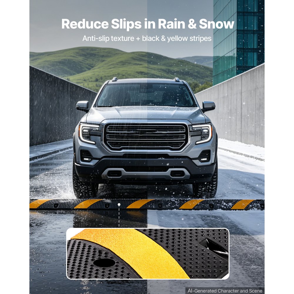 VEVOR 1830MM Rubber Speed Bump, 2 Pack, 2 Channel Heavy Duty Traffic Speed Hump, 9,979 kg/Axle Load Capacity, Cable Protector Ramp with Expansion Screws, for Asphalt Concrete Gravel Driveway Road
