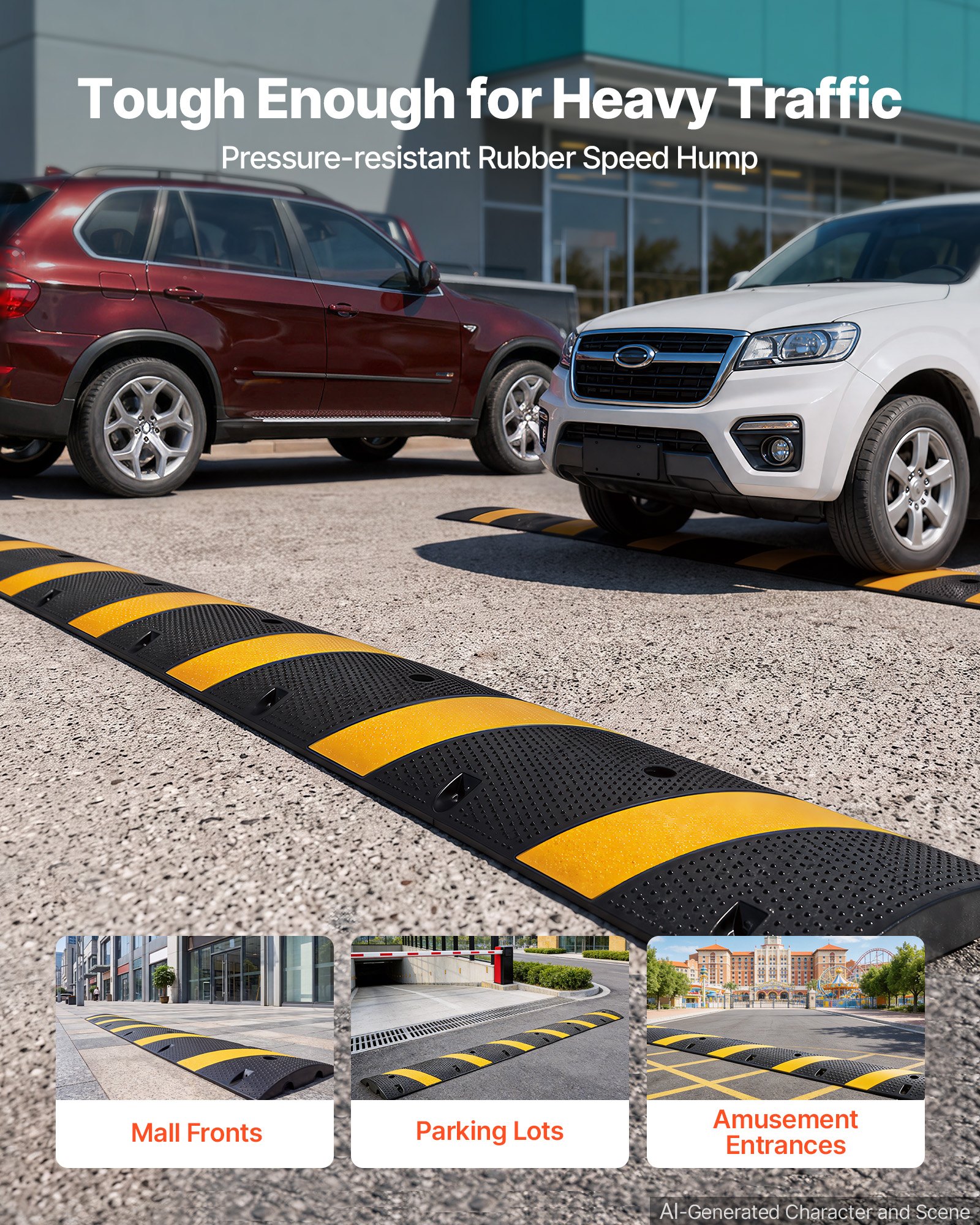 VEVOR 1830MM Rubber Speed Bump, 2 Pack, 2 Channel Heavy Duty Traffic Speed Hump, 9,979 kg/Axle Load Capacity, Cable Protector Ramp with Expansion Screws, for Asphalt Concrete Gravel Driveway Road