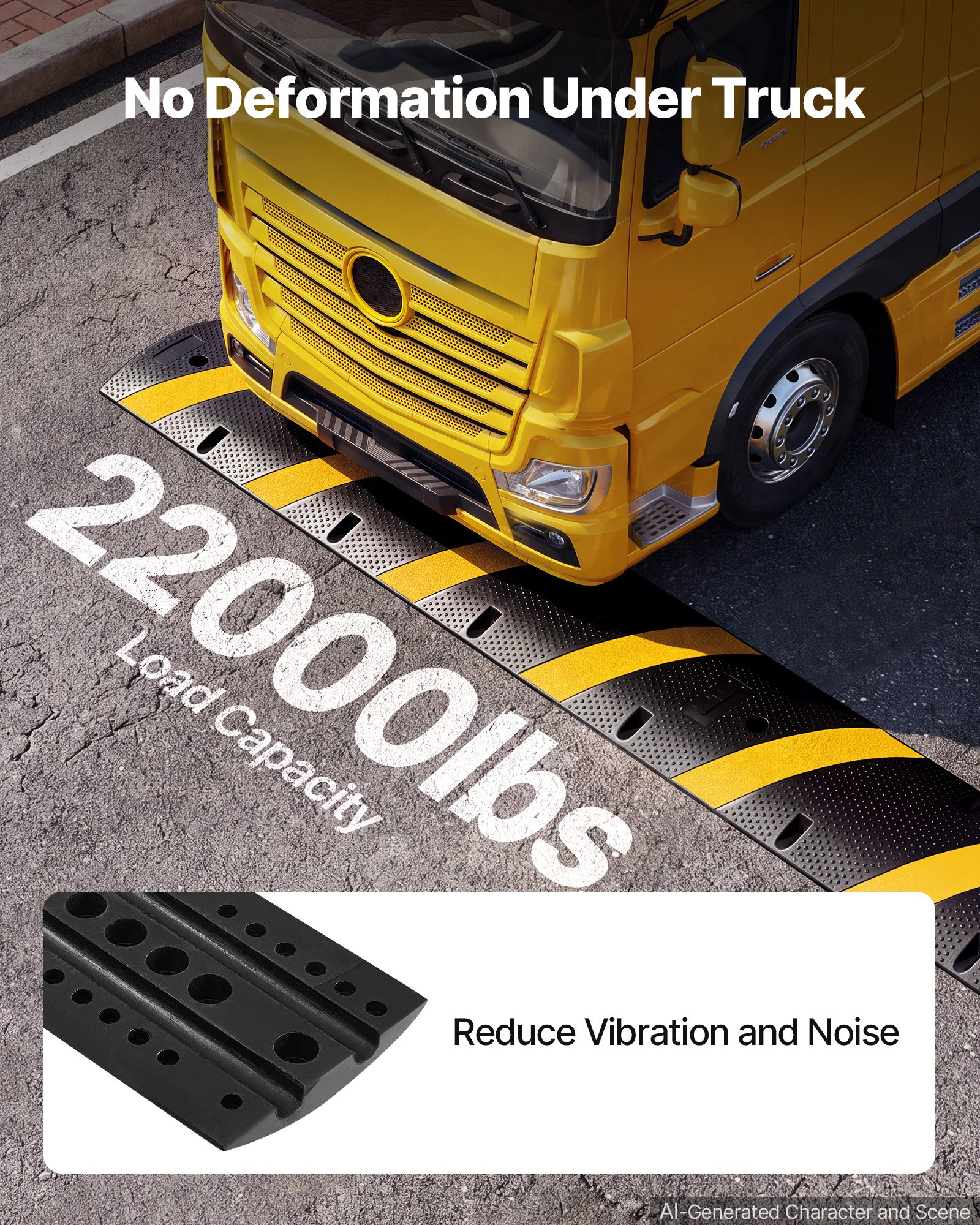 VEVOR 1830MM Rubber Speed Bump, 2 Pack, 2 Channel Heavy Duty Traffic Speed Hump, 9,979 kg/Axle Load Capacity, Cable Protector Ramp with Expansion Screws, for Asphalt Concrete Gravel Driveway Road