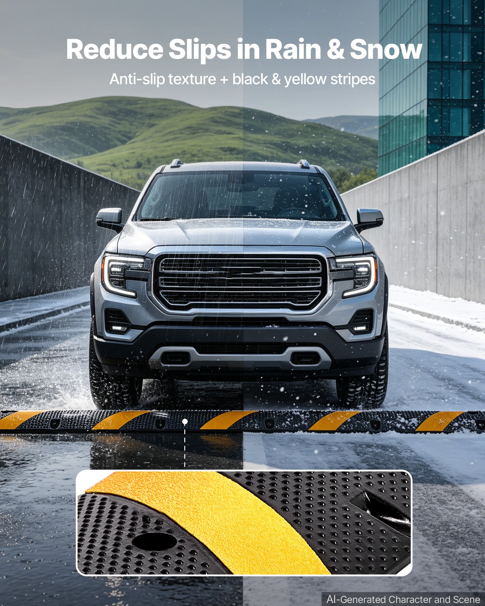 VEVOR 1830MM Rubber Speed Bump, 2 Pack, 2 Channel Heavy Duty Traffic Speed Hump, 9,979 kg/Axle Load Capacity, Cable Protector Ramp with Expansion Screws, for Asphalt Concrete Gravel Driveway Road