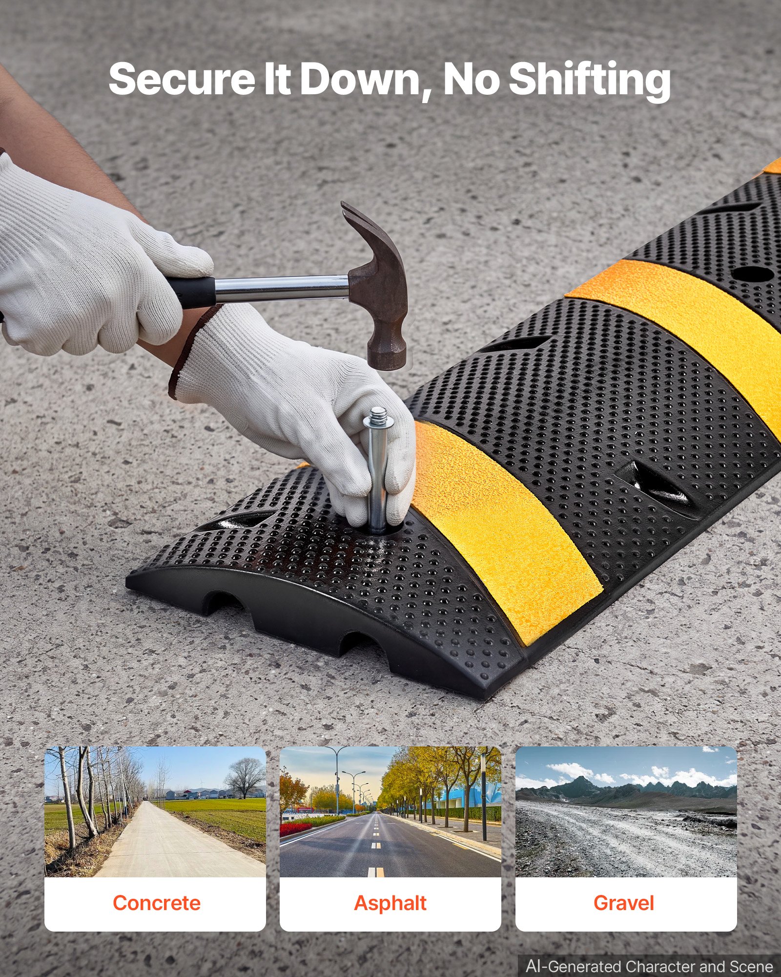 VEVOR 1830MM Rubber Speed Bump, 2 Pack, 2 Channel Heavy Duty Traffic Speed Hump, 9,979 kg/Axle Load Capacity, Cable Protector Ramp with Expansion Screws, for Asphalt Concrete Gravel Driveway Road