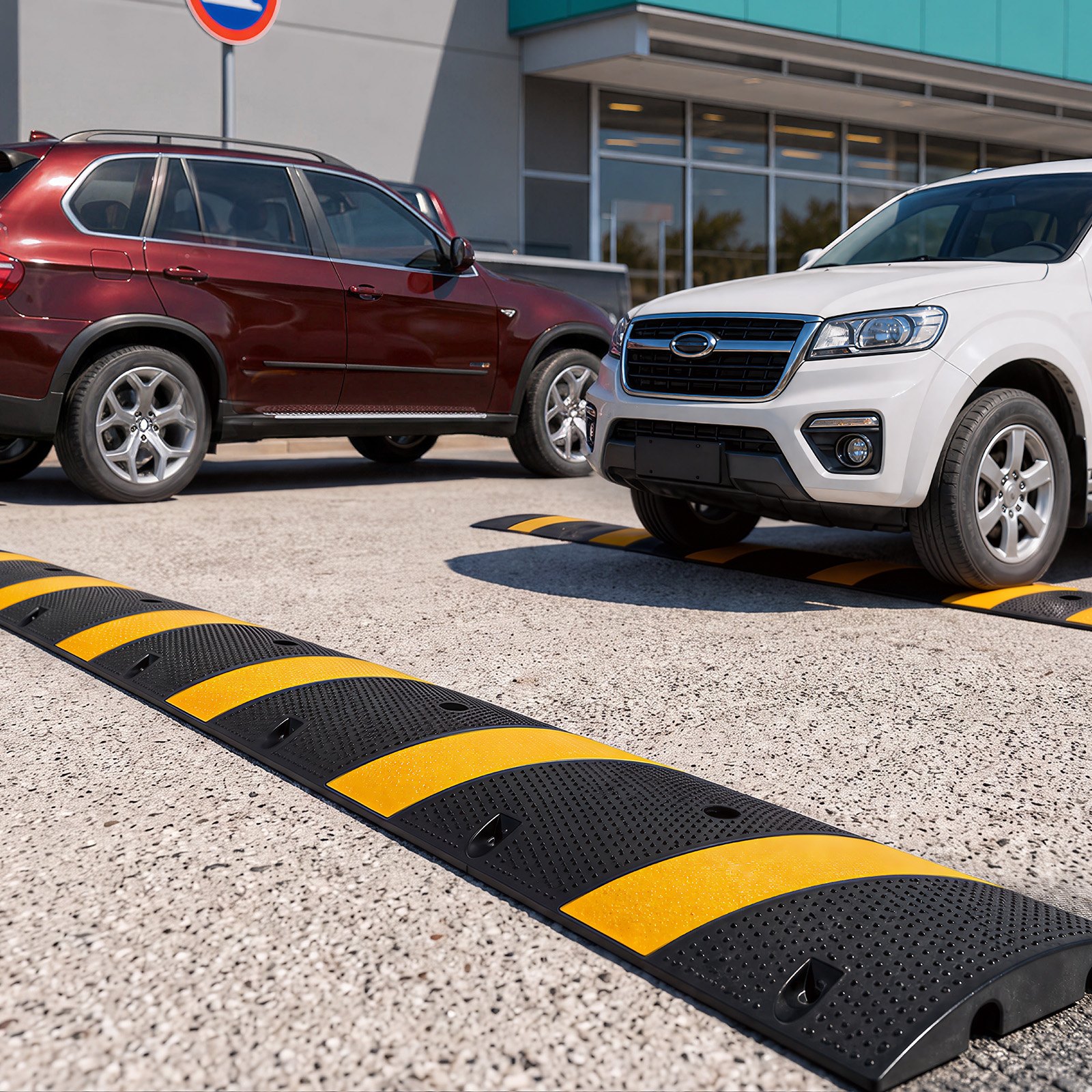 VEVOR 1830MM Rubber Speed Bump, 2 Pack, 2 Channel Heavy Duty Traffic Speed Hump, 9,979 kg/Axle Load Capacity, Cable Protector Ramp with Expansion Screws, for Asphalt Concrete Gravel Driveway Road