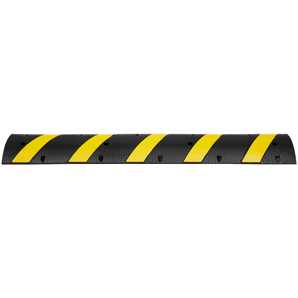 VEVOR Rubber Speed Hump 183 x 30 x 4.5 cm, 2 Channel, 10000 kg Load Capacity Heavy Duty Traffic Speed Bump, with High Reflective Yellow Strip 4 Expansion Screws and 1 Drill, for Asphalt Concrete Gravel Roads