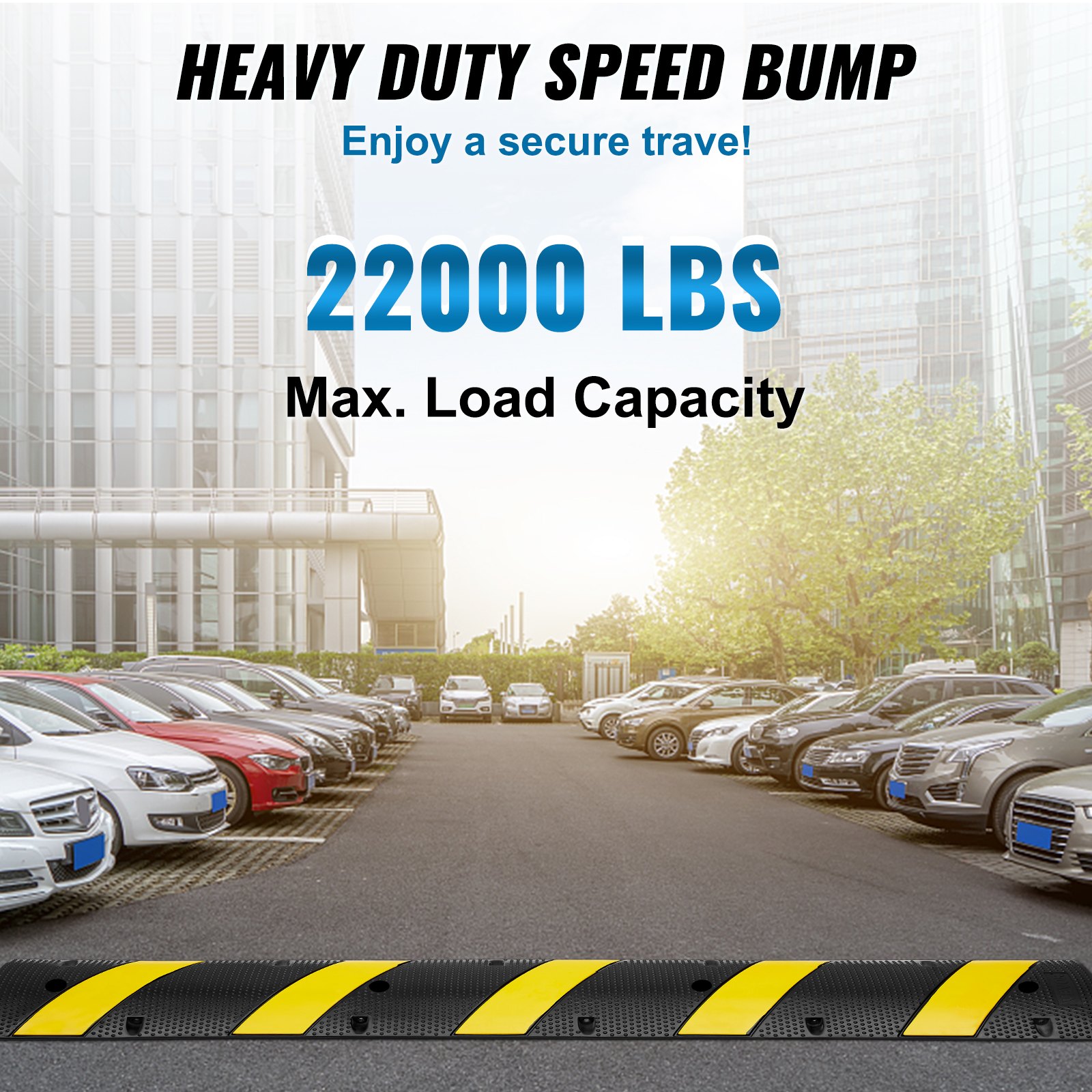 VEVOR 72'' Rubber Speed Bump, Dual Channel, Supports up to 22000 lbs, Durable Traffic Speed Hump with Bright Yellow Reflective Strip, Includes 4 Expansion Screws & Drill for Asphalt, Concrete, Grav