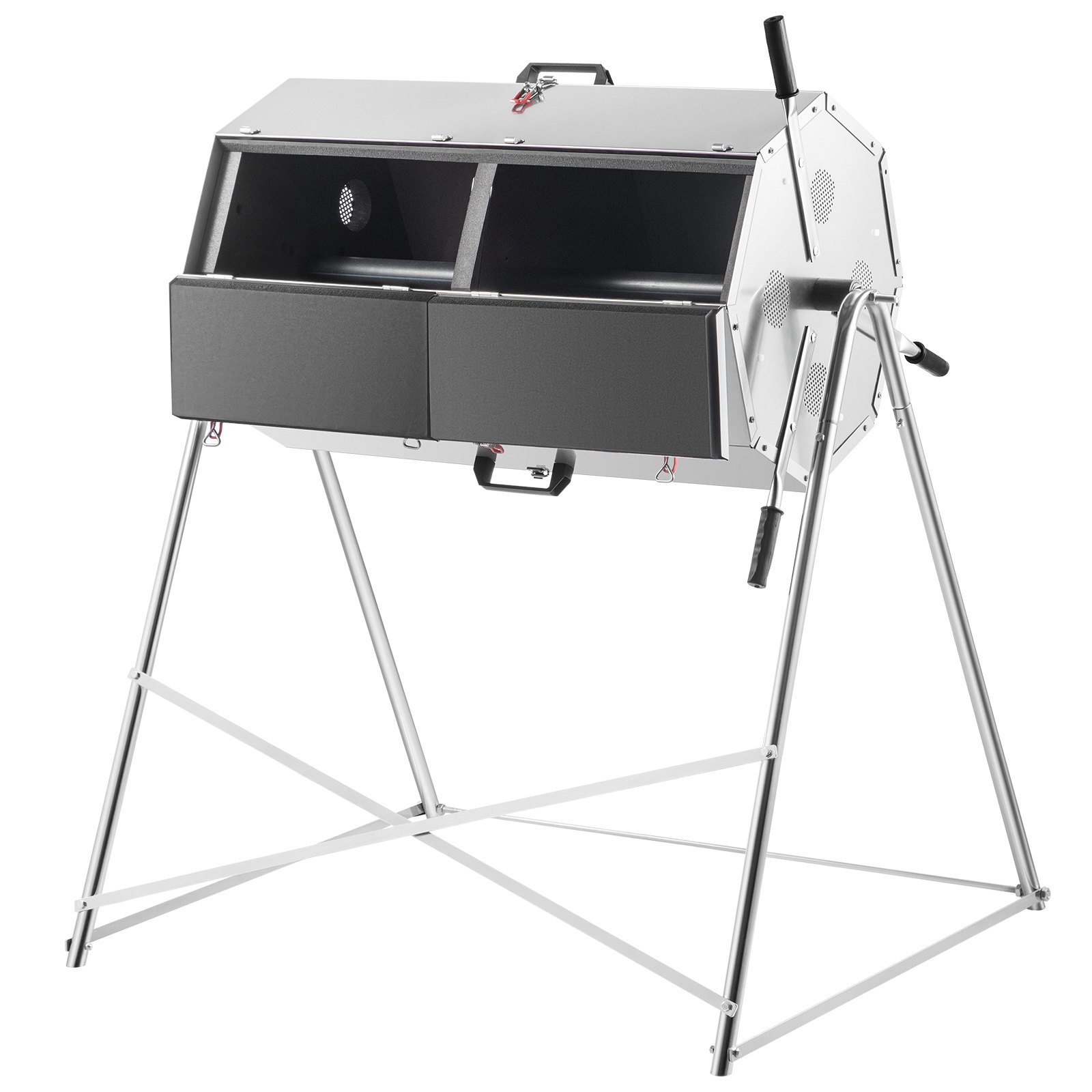 VEVOR Compost Tumbler, 400L / 106 Gal, Rustproof Stainless Steel Dual-Chamber Garden Composter, Heavy-Duty, All-Season Outdoor Compost Bin, Fast-Working System for Composting Kitchen ＆ Yard Waste