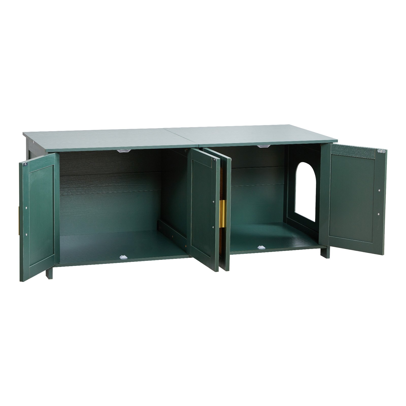 VEVOR Cat Litter Box Enclosure for Multi Cats, 120 cm Hidden Litter Box Cabinet with 4 Rattan Doors & 2 Entries, Indoor Cat Washroom, Wooden Kitty House Furniture, Fit Most Litterboxes, Green