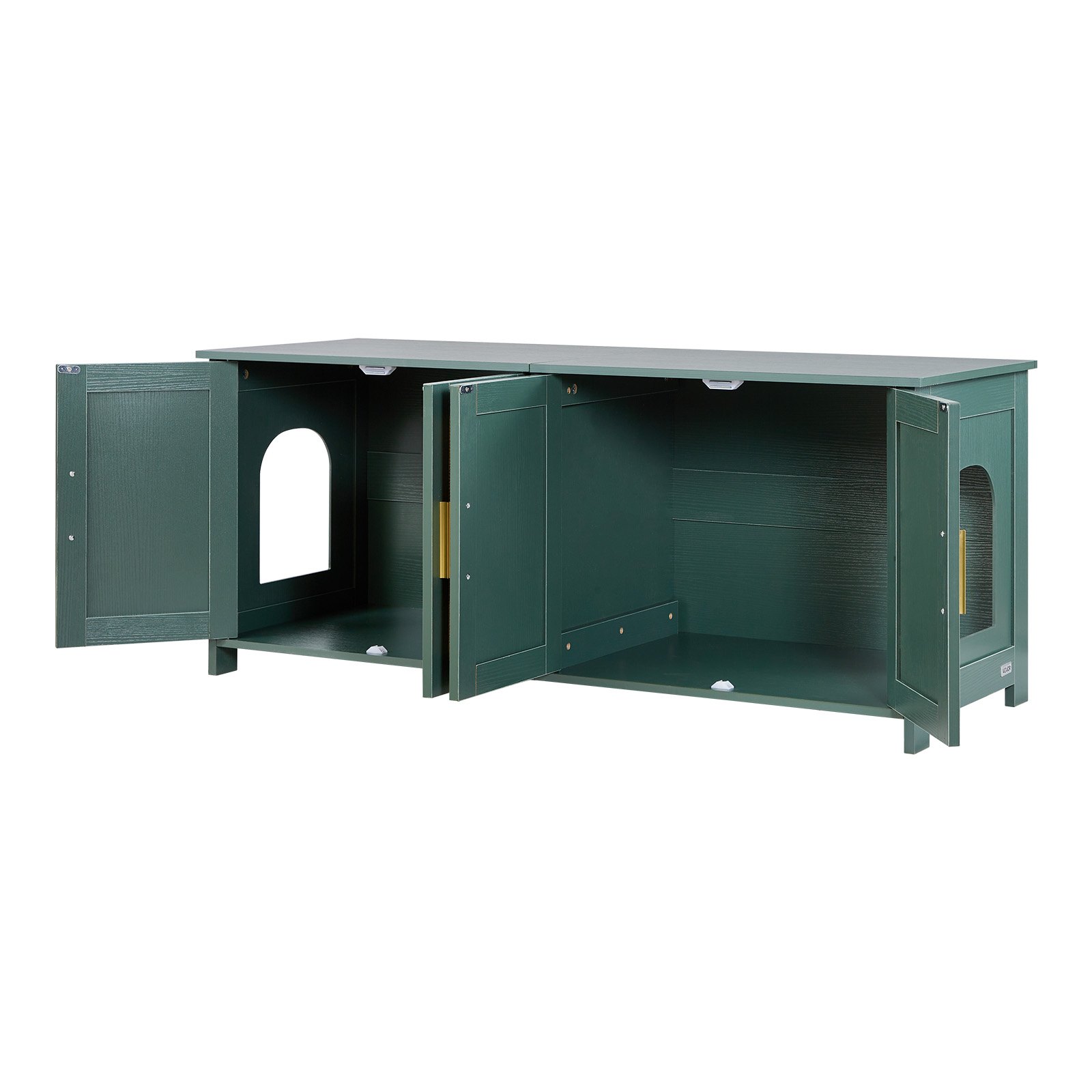 VEVOR Cat Litter Box Enclosure for Multi Cats, 120 cm Hidden Litter Box Cabinet with 4 Rattan Doors & 2 Entries, Indoor Cat Washroom, Wooden Kitty House Furniture, Fit Most Litterboxes, Green