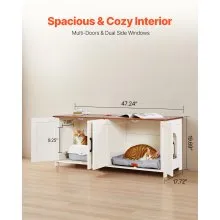 VEVOR Cat Litter Box Enclosure for Multi Cats, 47.2 in Hidden Litter Box Cabinet with 4 Doors & 2 Entries, Indoor Cat Washroom, Wooden Kitty House Furniture, Fit Most Litterboxes, Brown & White