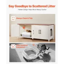 VEVOR Cat Litter Box Enclosure for Multi Cats, 47.2 in Hidden Litter Box Cabinet with 4 Doors & 2 Entries, Indoor Cat Washroom, Wooden Kitty House Furniture, Fit Most Litterboxes, Brown & White