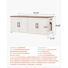 VEVOR Cat Litter Box Enclosure for Multi Cats, 47.2 in Hidden Litter Box Cabinet with 4 Doors & 2 Entries, Indoor Cat Washroom, Wooden Kitty House Furniture, Fit Most Litterboxes, Brown & White