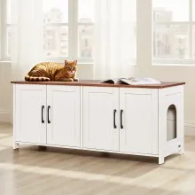 VEVOR Cat Litter Box Enclosure for Multi Cats, 47.2 in Hidden Litter Box Cabinet with 4 Doors & 2 Entries, Indoor Cat Washroom, Wooden Kitty House Furniture, Fit Most Litterboxes, Brown & White