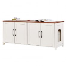 VEVOR Cat Litter Box Enclosure for Multi Cats, 47.2 in Hidden Litter Box Cabinet with 4 Doors & 2 Entries, Indoor Cat Washroom, Wooden Kitty House Furniture, Fit Most Litterboxes, Brown & White