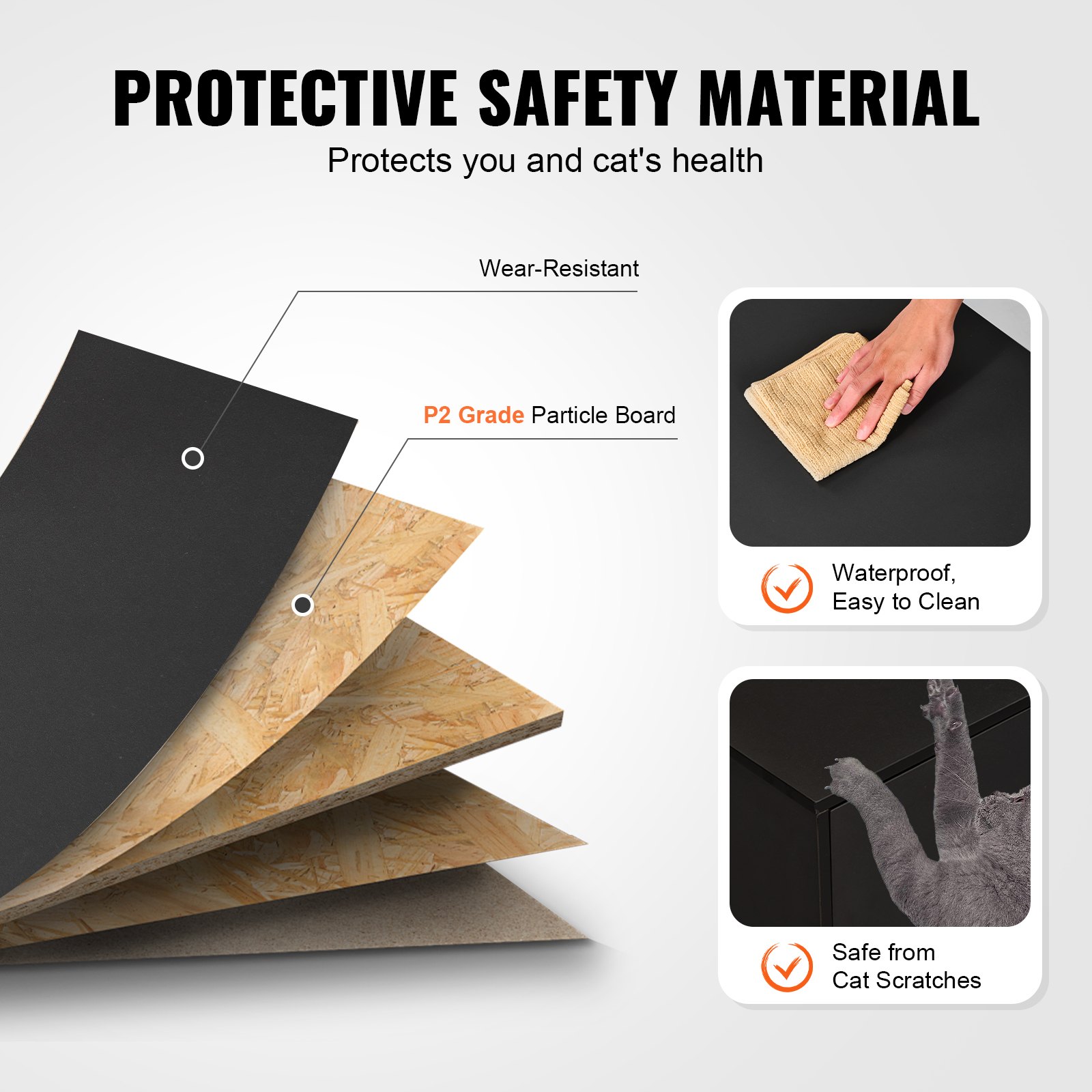 VEVOR kattesandekasse for 2 katter, 147 cm skjult kattesandemøbler, stort kattetoalettskap for dobbeltrom, innendørs kjæledyrhus i tre, TV-stativ, sidebord, passer til de fleste kattesande, svart