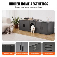 Caja de arena para gatos VEVOR, caja de arena de madera oculta, mueble de 57,9" en color negro