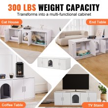 Caja de arena para gatos VEVOR, caja de arena de madera oculta, mueble blanco de 57,9