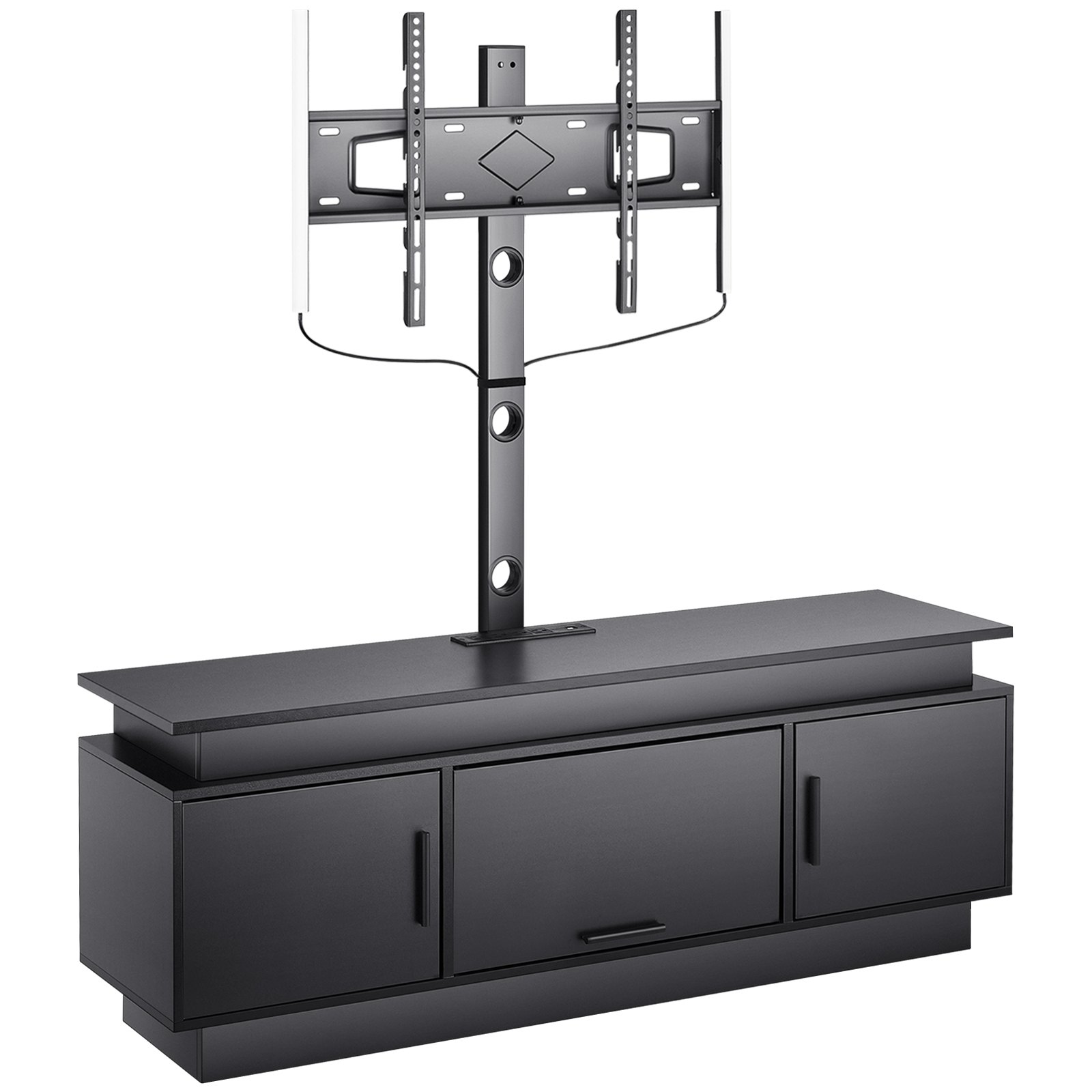 VEVOR 52" TV Stand with Mount for up to 75 in TVs, Entertainment Center with Power Outlet & LED Lights, Height Adjustable TV Console with Mount with 3 Tiers Storage Cabinets for Bedroom, Living Room