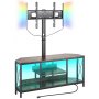 VEVOR 45" TV Stand with Mount for up to 75 in TVs, Entertainment Center with Power Outlet & LED Lights, Height Adjustable TV Console with Mount with 3 Tiers Storage Cabinets for Bedroom, Living Room