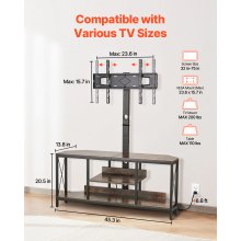 45" TV Stand with Mount for up to 75 in TVs with Power Outlet & LED Lights