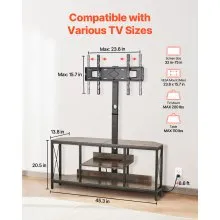 VEVOR 45" TV Stand with Mount for up to 75 in TVs, Entertainment Center with Power Outlet & LED Lights, Height Adjustable TV Console with Mount with 3 Tiers Storage Cabinets for Bedroom, Living Room