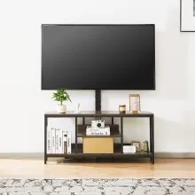 VEVOR 45" TV Stand with Mount for up to 75 in TVs, Entertainment Center with Power Outlet & LED Lights, Height Adjustable TV Console with Mount with 3 Tiers Storage Cabinets for Bedroom, Living Room