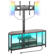 VEVOR 45" TV Stand with Mount for up to 75 in TVs, Entertainment Center with Power Outlet & LED Lights, Height Adjustable TV Console with Mount with 3 Tiers Storage Cabinets for Bedroom, Living Room
