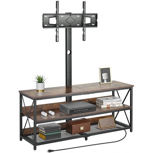 VEVOR 48" TV Stand with Mount for up to 75 in TVs, Entertainment Center with Power Outlet, Height Adjustable TV Console with Mount with 3 Tiers Open Storage Cabinets for Bedroom, Living Room