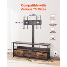 52" TV Stand with Mount for up to 75 in TVs with 3 Drawers & LED Lights