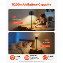 Cordless Table Lamp 2 PCS Rechargeable Battery Desk Lamp Adjustable Height Black