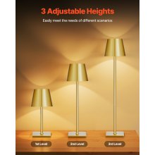 Cordless Table Lamp 2 PCS Rechargeable Battery Desk Lamp Adjustable Height Gold