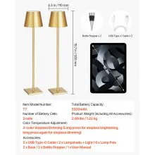 Cordless Table Lamp 2 PCS Rechargeable Battery Desk Lamp Adjustable Height Gold