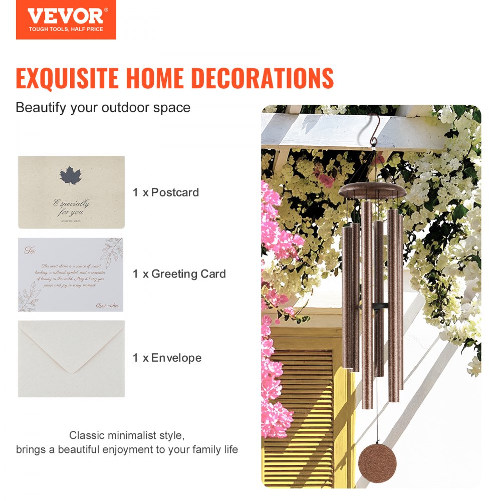 VEVOR Wind Chimes for Outside, 50", Deep Tone Wind Chimes with 6 Tubes, Unique Large Memorial Wind Chimes for Anniversary, Amazing Outdoor Decor for Your Patio, Porch, Garden and Backyard, Copper Vein