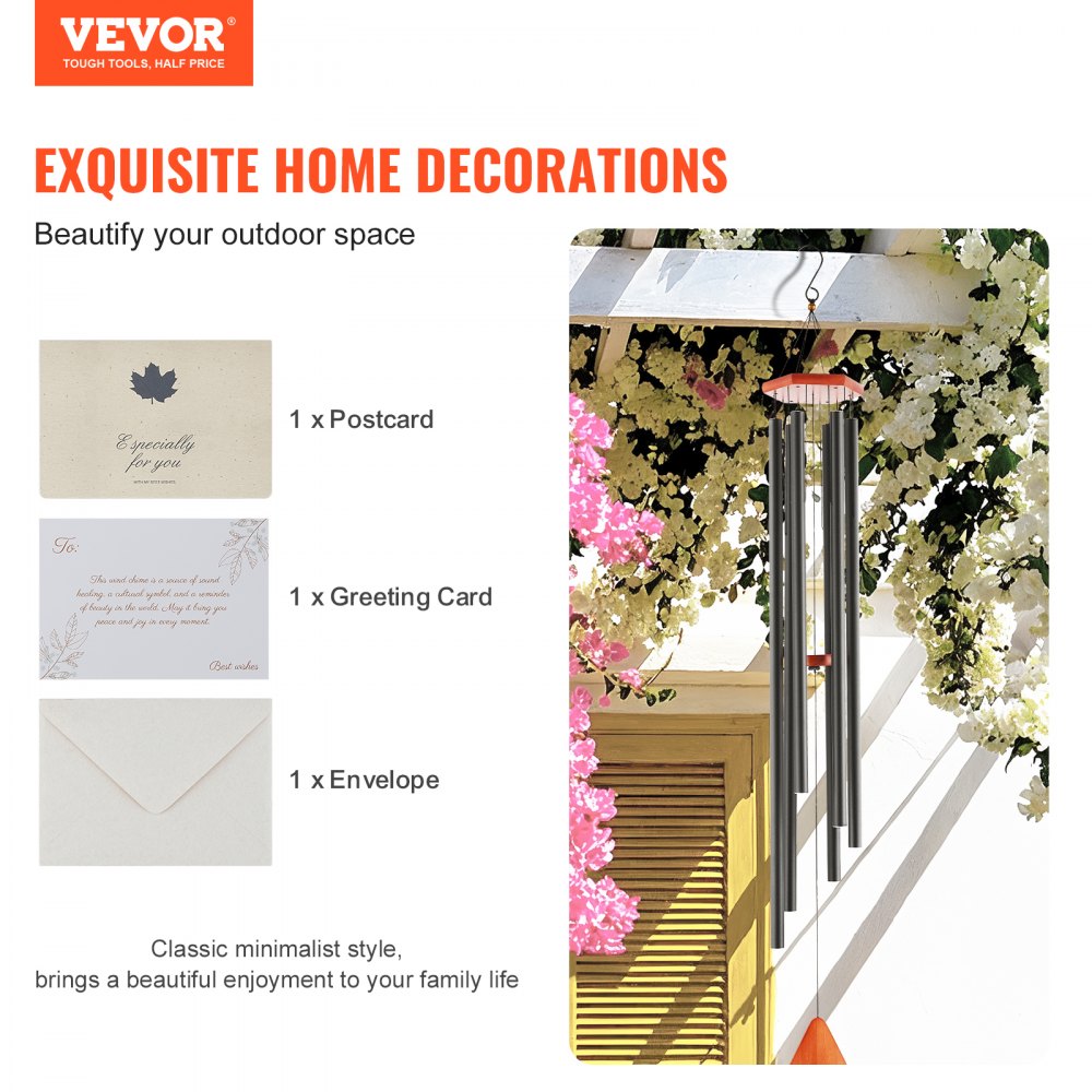 VEVOR Wind Chimes for Outside, 60 in, Deep Tone Wind Chimes with 6 Tubes, Unique Large Memorial Wind Chimes for Anniversary, Amazing Outdoor Decor for Your Patio, Porch, Garden and Backyard, Black