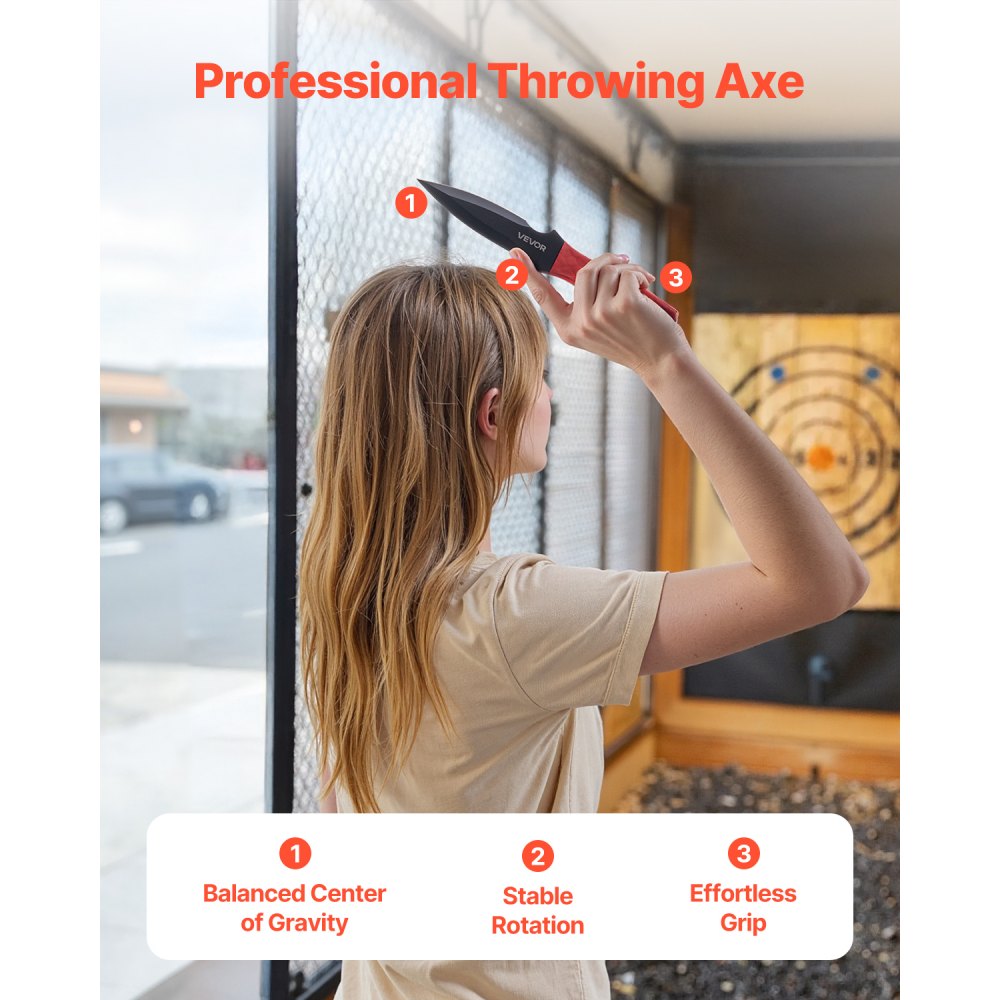 VEVOR Throwing Knives Set, 6 Pack, 226 mm Stainless Steel Well-balanced Knives with Protective Black Nylon Sheath, Ideal Companion for Throwing Products Axes, Sturdy for Recreation and Competition