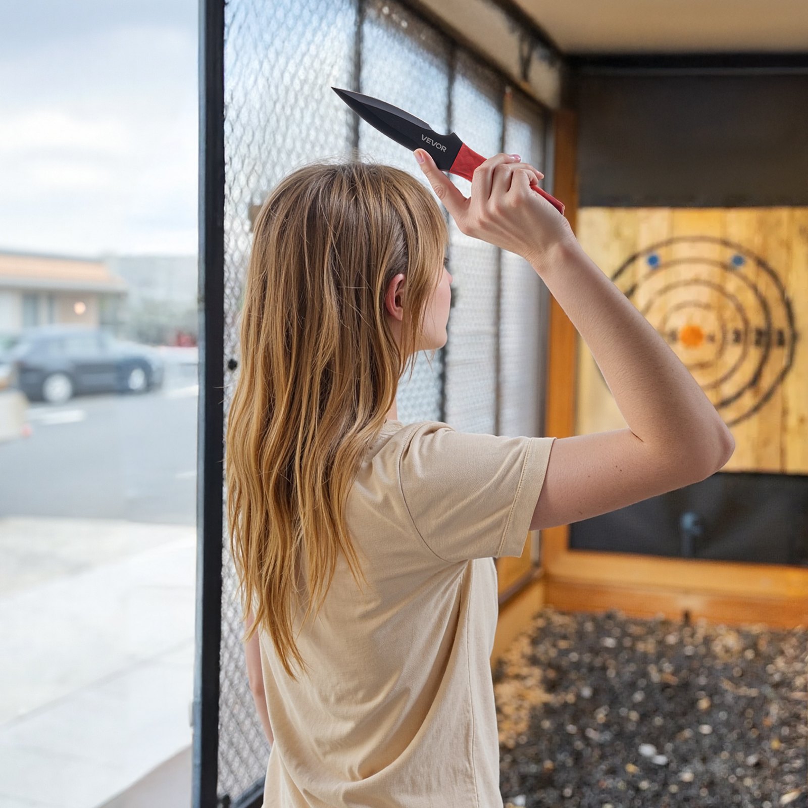 VEVOR Throwing Knives Set, 6 Pack, 226 mm Stainless Steel Well-balanced Knives with Protective Black Nylon Sheath, Ideal Companion for Throwing Products Axes, Sturdy for Recreation and Competition