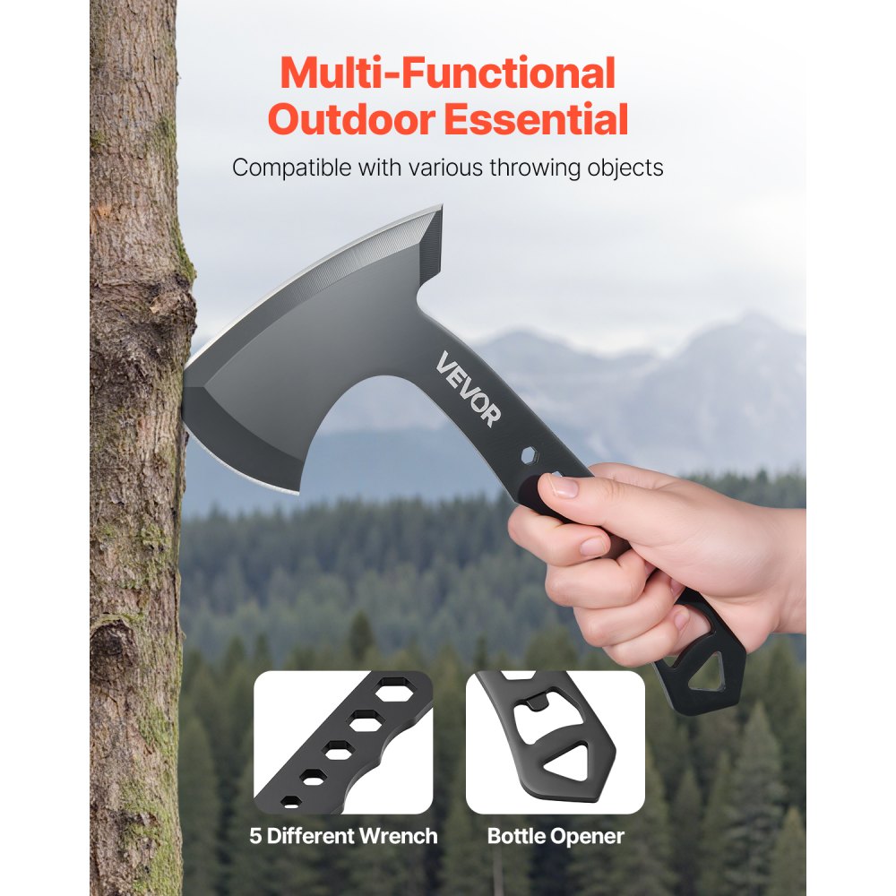 VEVOR Throwing Axes and Tomahawks, 3 Pack Axe Throwing Hatchet Set, Multi-Functional Handle with Wrench and Bottle Opener, Stainless Steel, with Black Nylon Sheath, for Recreation and Competition