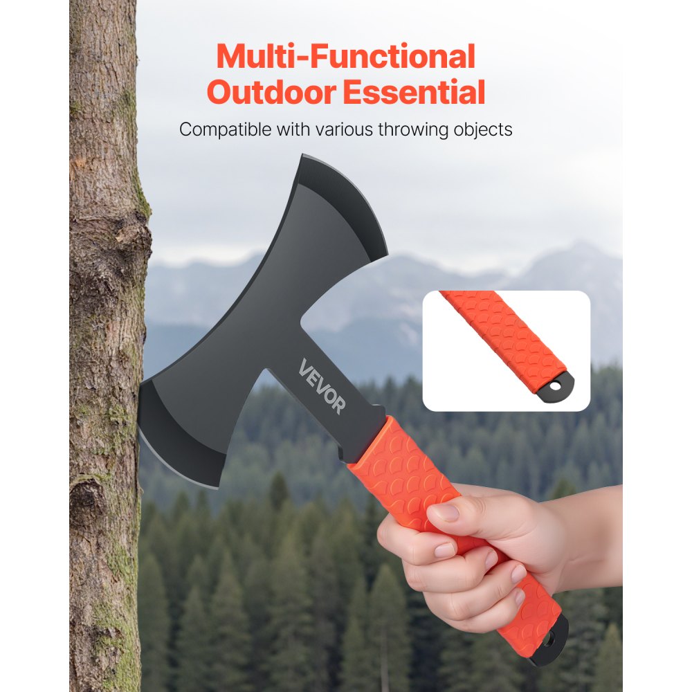 VEVOR Throwing Axes and Tomahawks, 3 Pack 302.3 mm Double Bit Axe Throwing Hatchet Set, Stainless Steel Head with Non-Slip TPR Rubber Handle, with Black Nylon Sheath, for Recreation and Competition
