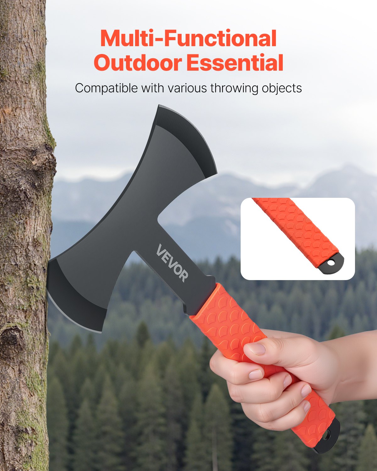 VEVOR Throwing Axes and Tomahawks, 3 Pack 302.3 mm Double Bit Axe Throwing Hatchet Set, Stainless Steel Head with Non-Slip TPR Rubber Handle, with Black Nylon Sheath, for Recreation and Competition