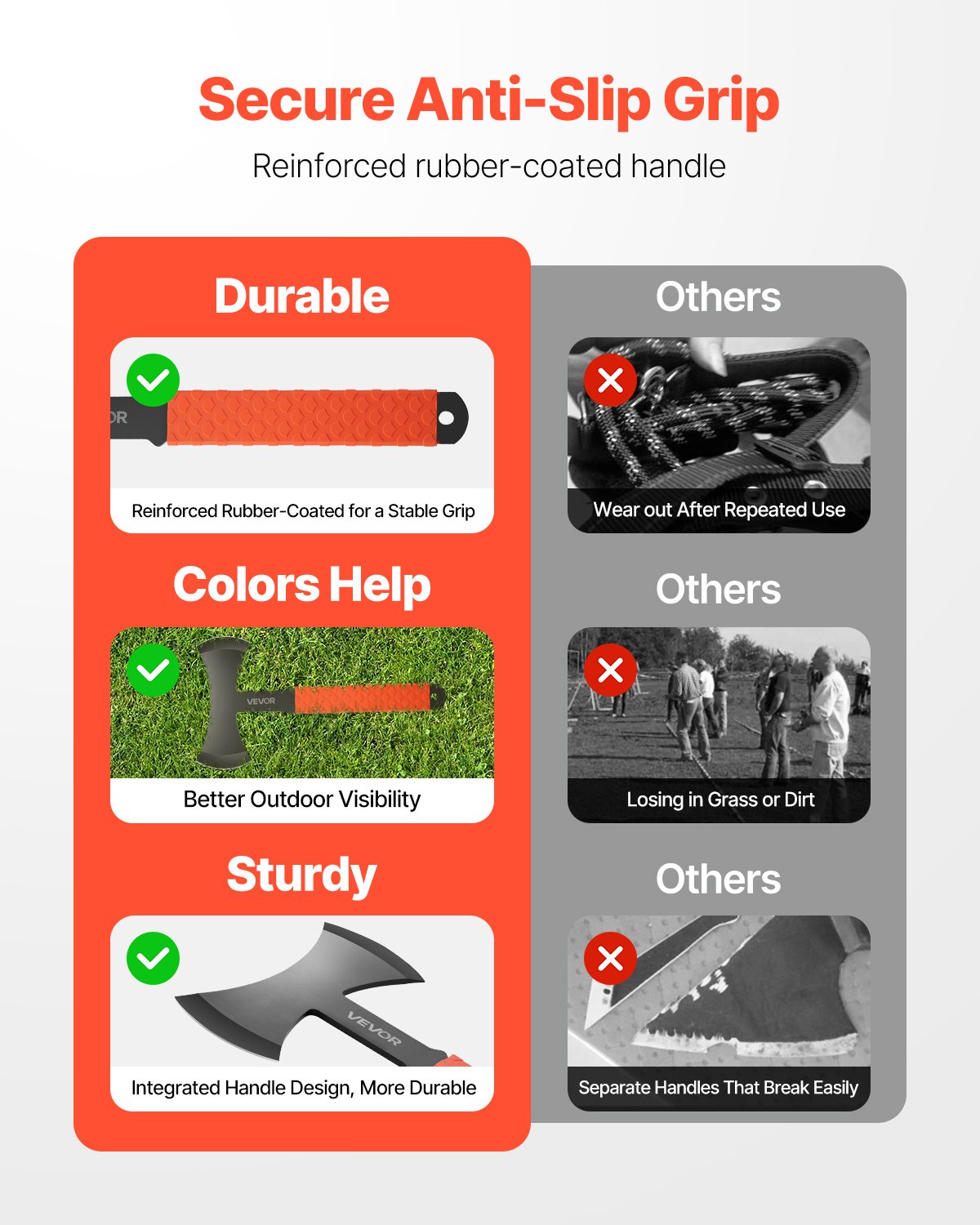 VEVOR Throwing Axes and Tomahawks, 3 Pack 302.3 mm Double Bit Axe Throwing Hatchet Set, Stainless Steel Head with Non-Slip TPR Rubber Handle, with Black Nylon Sheath, for Recreation and Competition