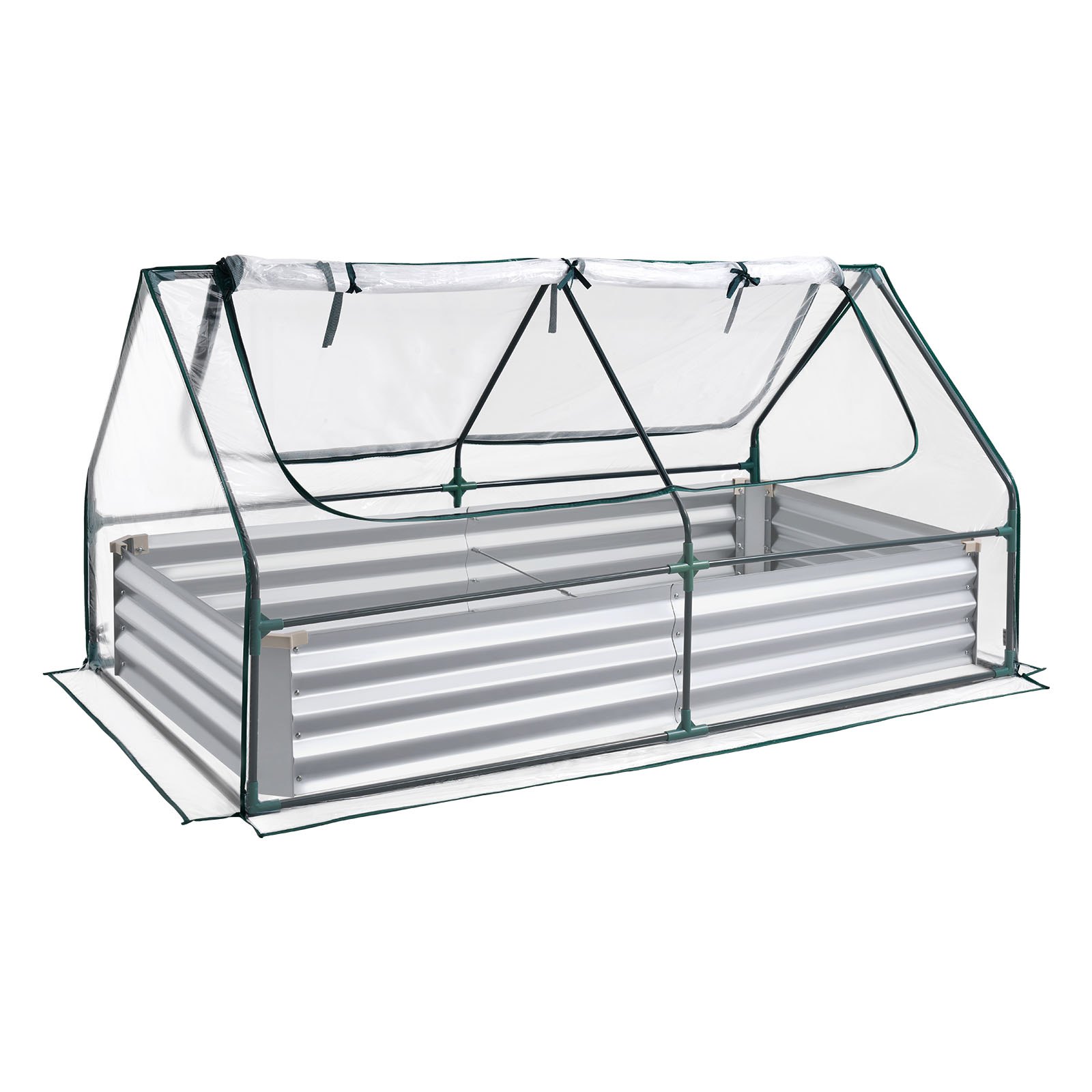 VEVOR Raised Garden Bed with Cover, 6 x 3 x 1 ft, Rectangular Galvanized Metal Planter Box Kit Outdoor, with PE Greenhouse Cover & Gloves, Rustproof Alu-Zinc, for Growing Flowers Vegetables, Silver