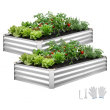 VEVOR 2 Pack Galvanized Raised Garden Beds, 6 x 3 x 1 ft, Rectangular Metal Planter Boxes Kit Outdoor, Bottomless Elevated Planting Box with Gloves, Alu-Zinc, for Growing Flowers Vegetables, Silver