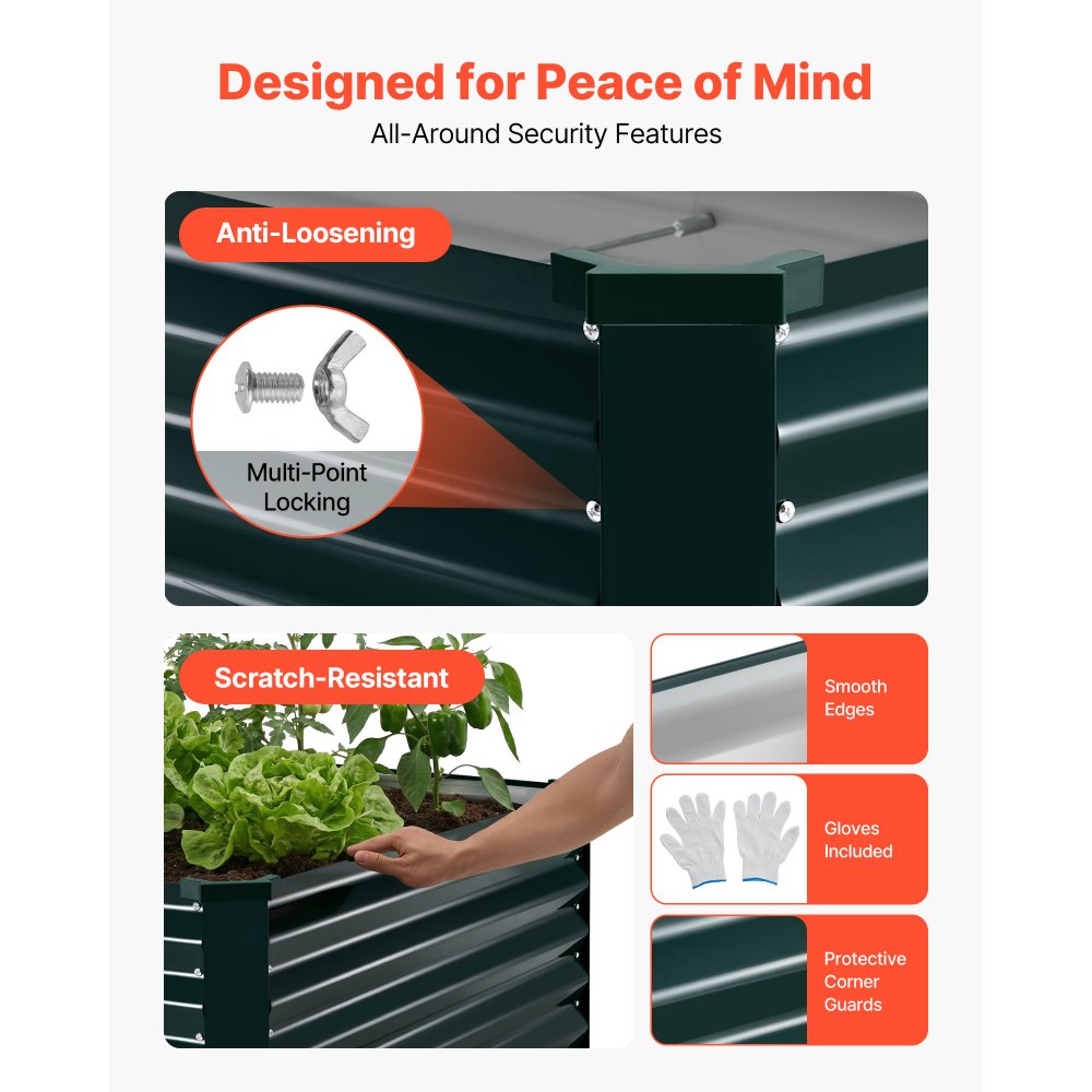 VEVOR Galvanized Raised Garden Bed, 2030 x 1020 x 460 mm, Rectangular Metal Planter Box Kit Outdoor, Rustproof Elevated Planting Box with Gloves, Alu-Zinc, for Growing Flowers Vegetables, Dark Green