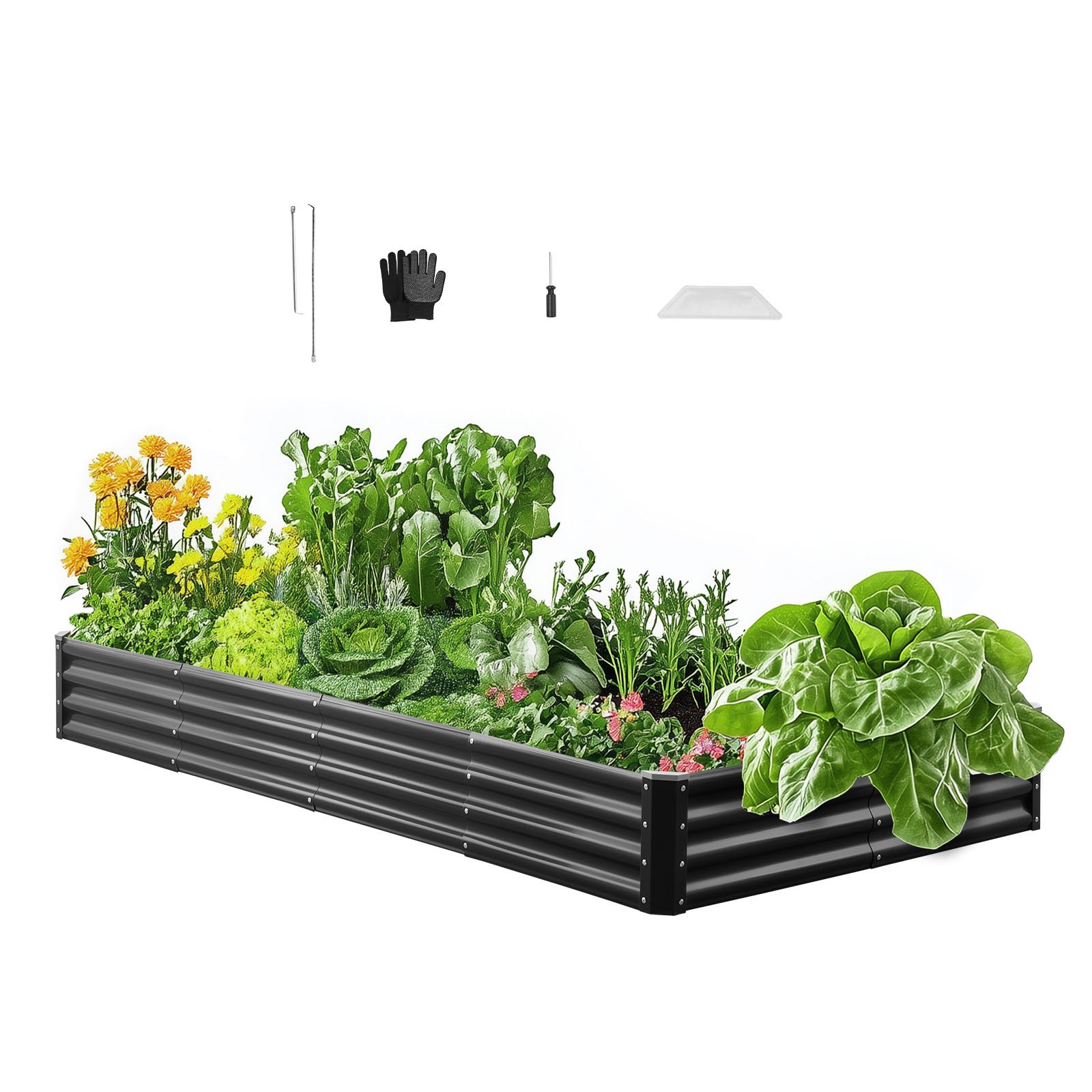 VEVOR Metal Raised Garden Bed, 2.4 x 1.2 x 0.3 m Outdoor Galvalume Planter Garden Box, Open Bottom Design, Large Planter Raised Bed for Growing Vegetables, Flowers, Herbs, and Succulents, Dark Gray