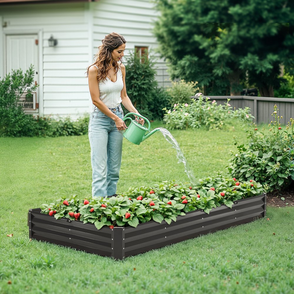VEVOR Metal Raised Garden Bed, 8 x 4 x 1 ft Outdoor Galvanized Planter Box, with Open Bottom, Large Planter Raised Bed for Gardening Vegetables, Flowers, Herbs, and Succulent Plants, Dark Gray